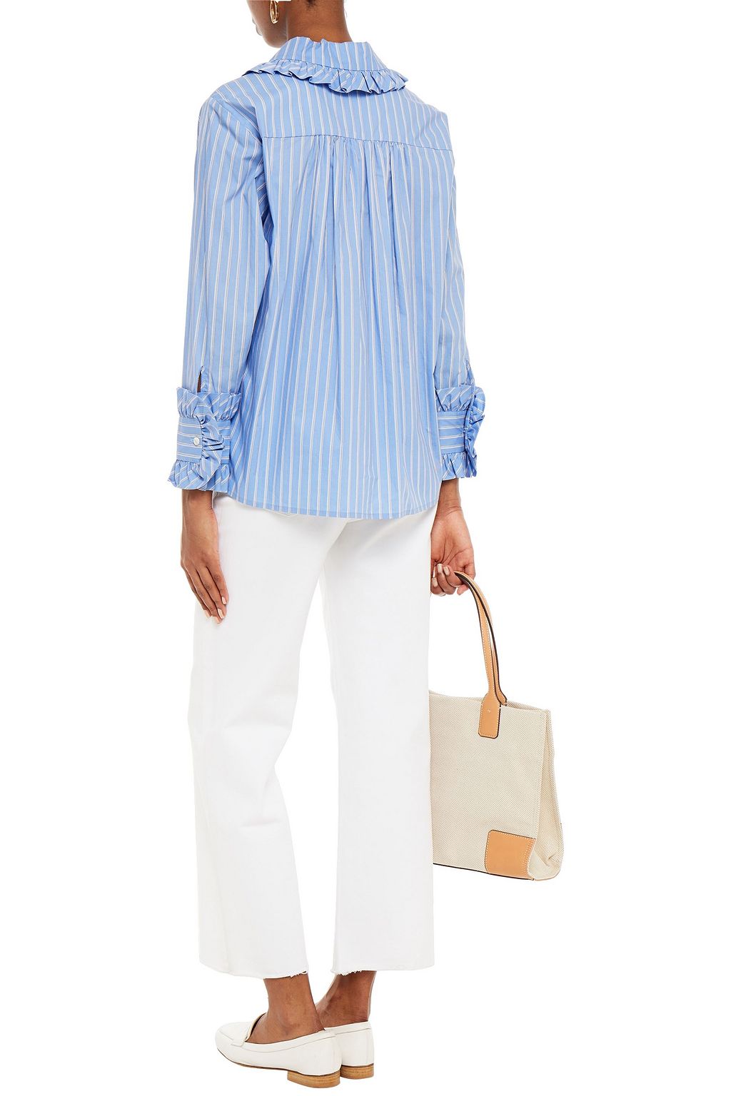 MAJE Ruffled striped cotton-poplin shirt
