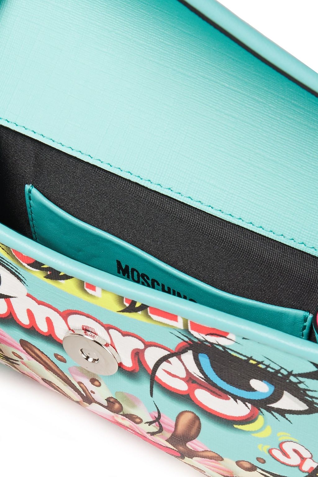 MOSCHINO Printed textured-PVC envelope clutch