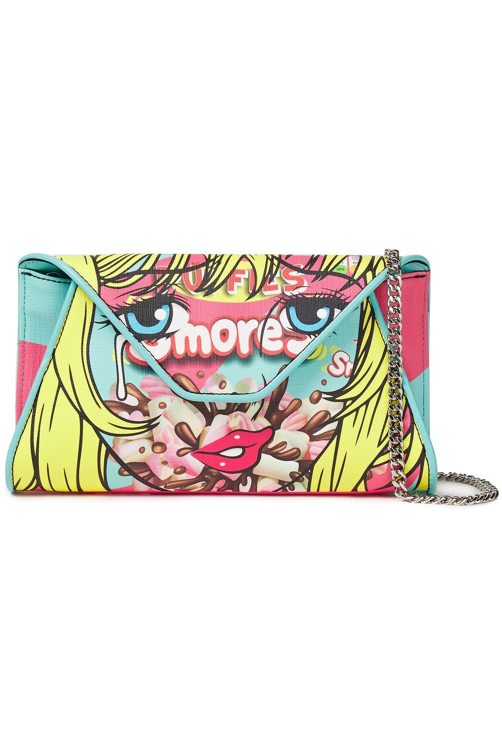 MOSCHINO Printed textured-PVC envelope clutch