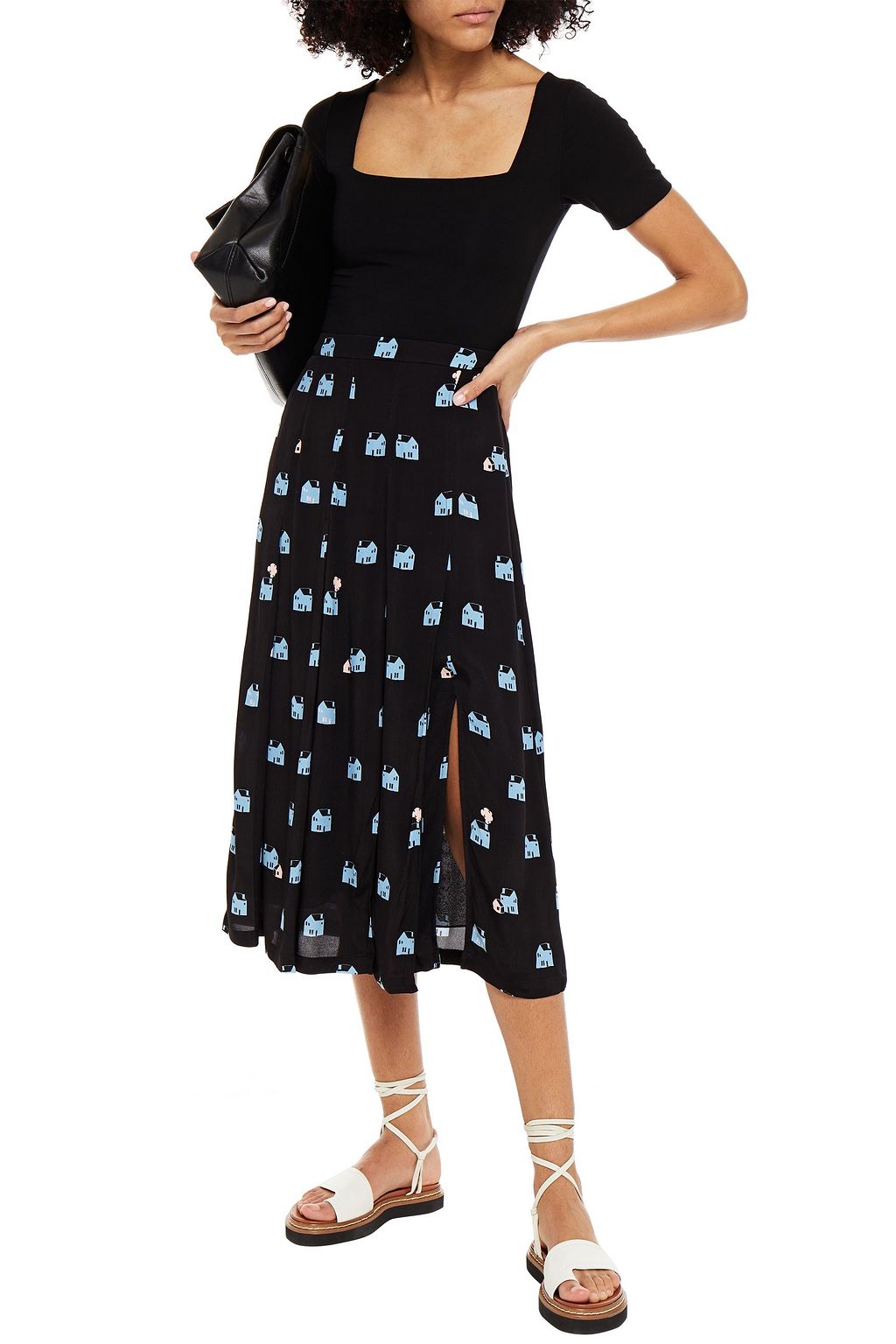 MARKUS LUPFER Suzanne pleated printed crepe midi skirt
