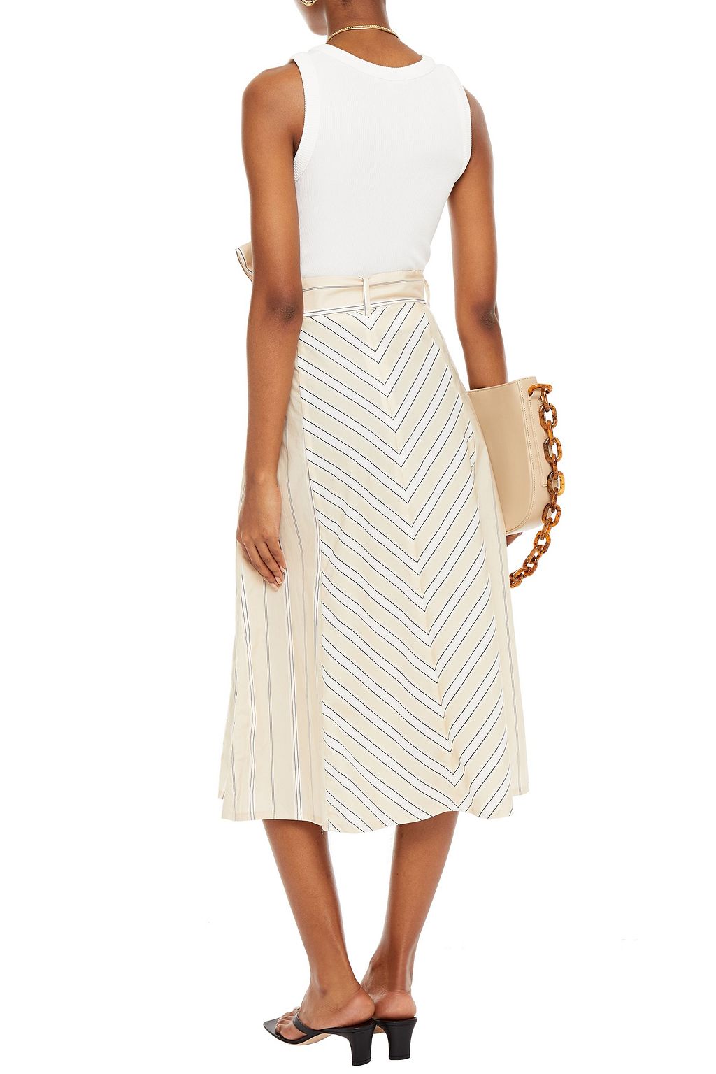 MAJE Striped cotton-poplin midi skirt