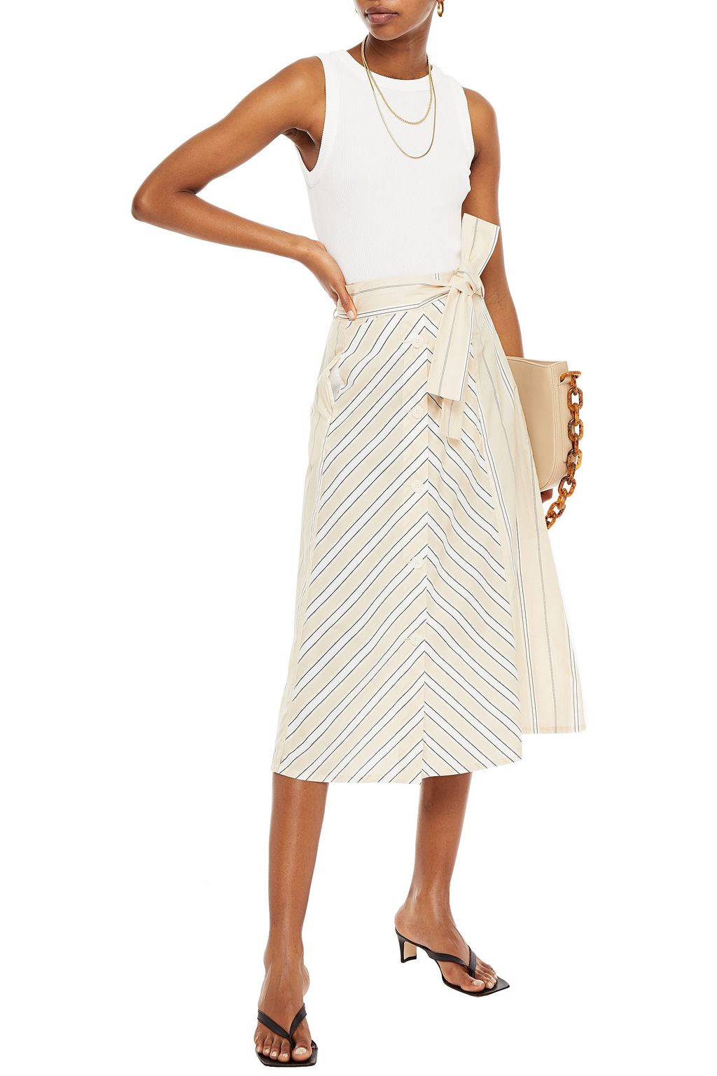 MAJE Striped cotton-poplin midi skirt