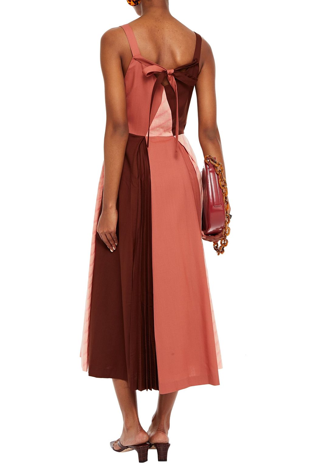 REJINA PYO Pleated patchwork-effect wool midi dress