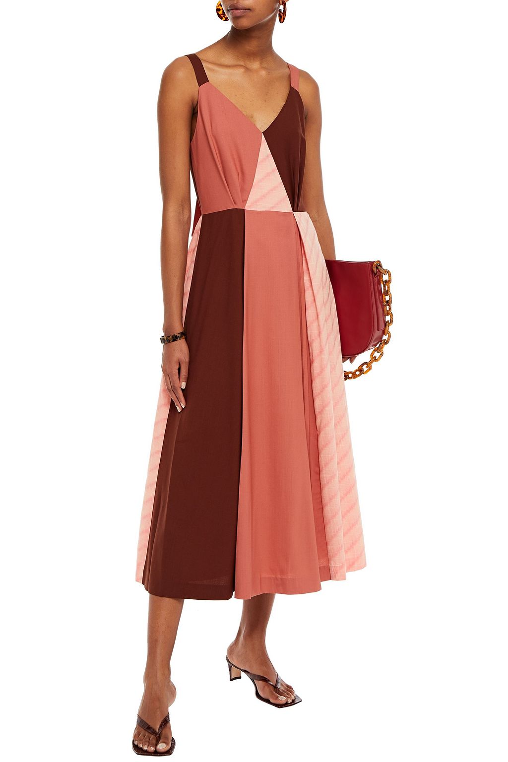 REJINA PYO Pleated patchwork-effect wool midi dress