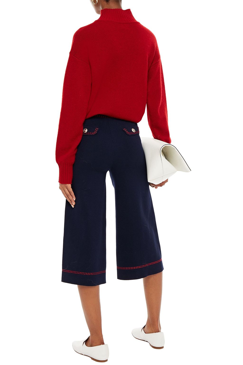 MAJE Cropped button-detailed cotton wide-leg pants