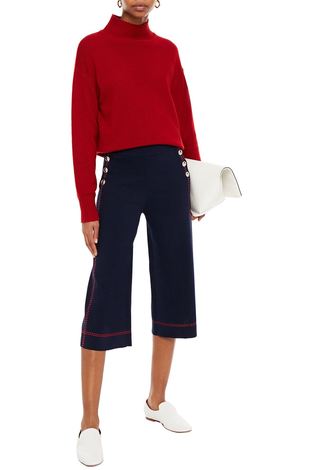 MAJE Cropped button-detailed cotton wide-leg pants