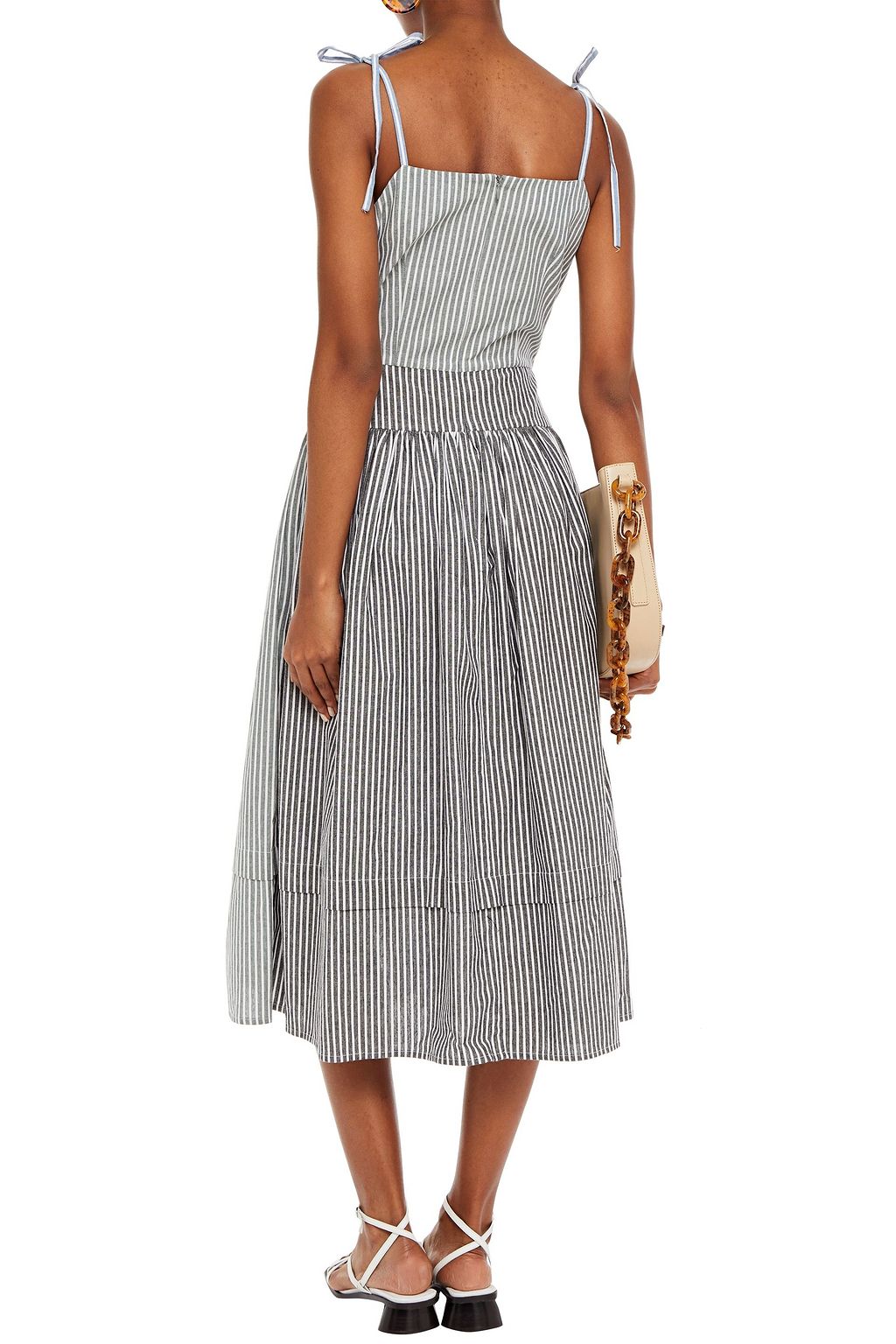 REJINA PYO Issy striped patchwork-effect cotton midi dress