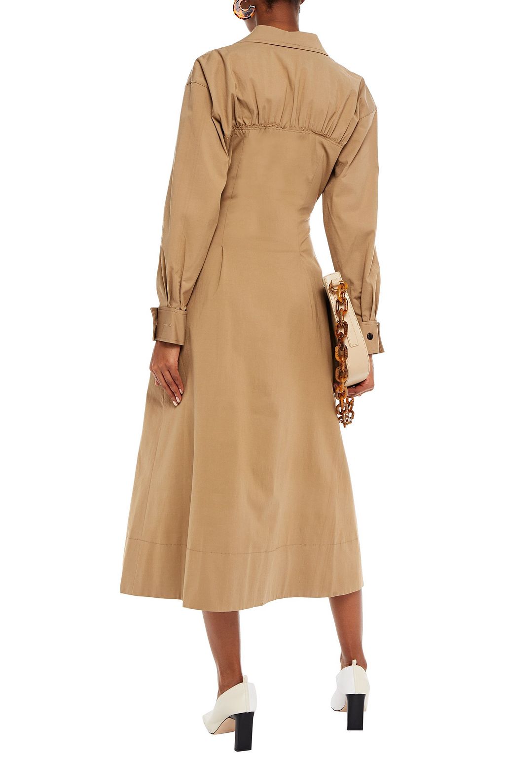 REJINA PYO Miller shirred woven midi shirt dress