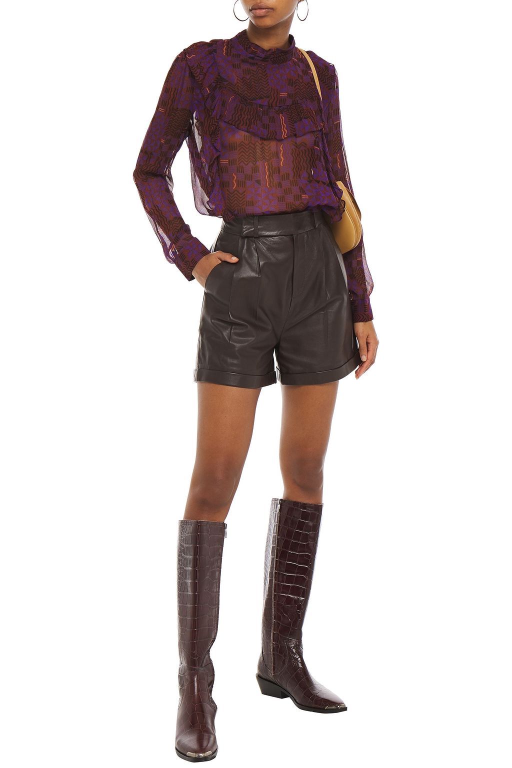 BA&SH Ruffle-trimmed printed crepon blouse