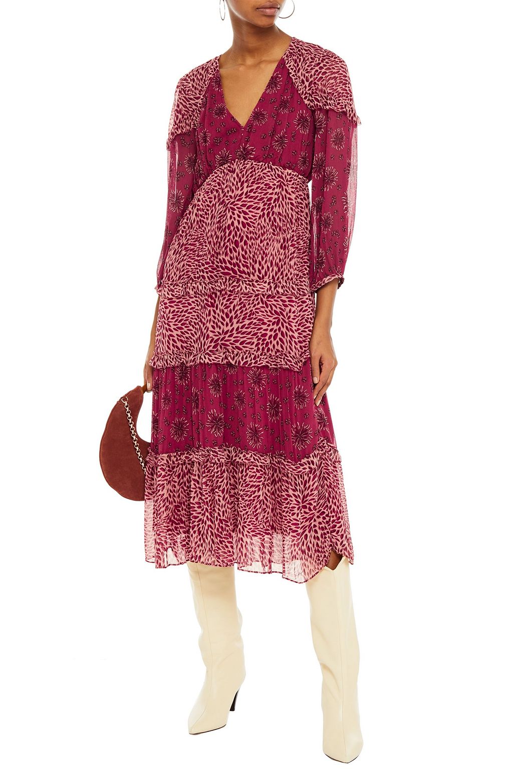 BA&SH Gypsy tiered printed crepon midi dress