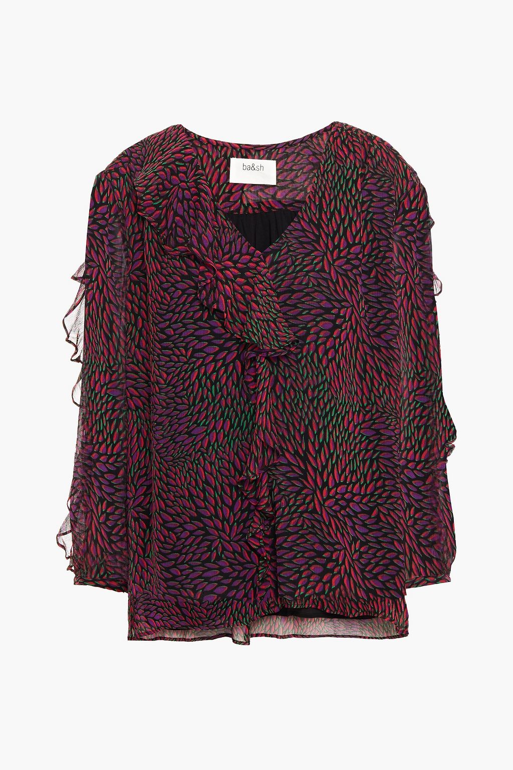 バイオレット ラッフル付き プリントクレポン ブラウス | BASH | THE OUTNET バイオレット ラッフル付き プリントクレポン ブラウス | BASH | THE OUTNET