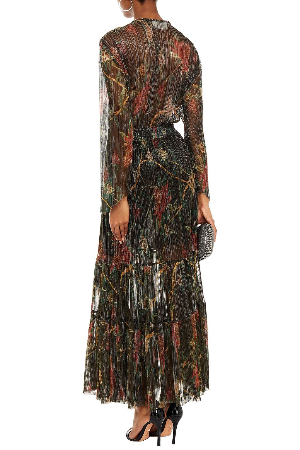 BA&SH Hend metallic floral-print plissé-knitted maxi dress
