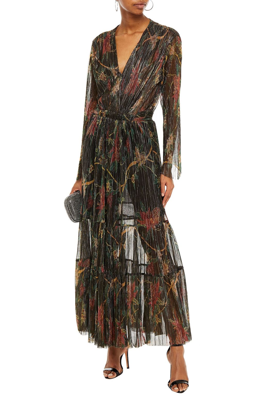 BA&SH Hend metallic floral-print plissé-knitted maxi dress