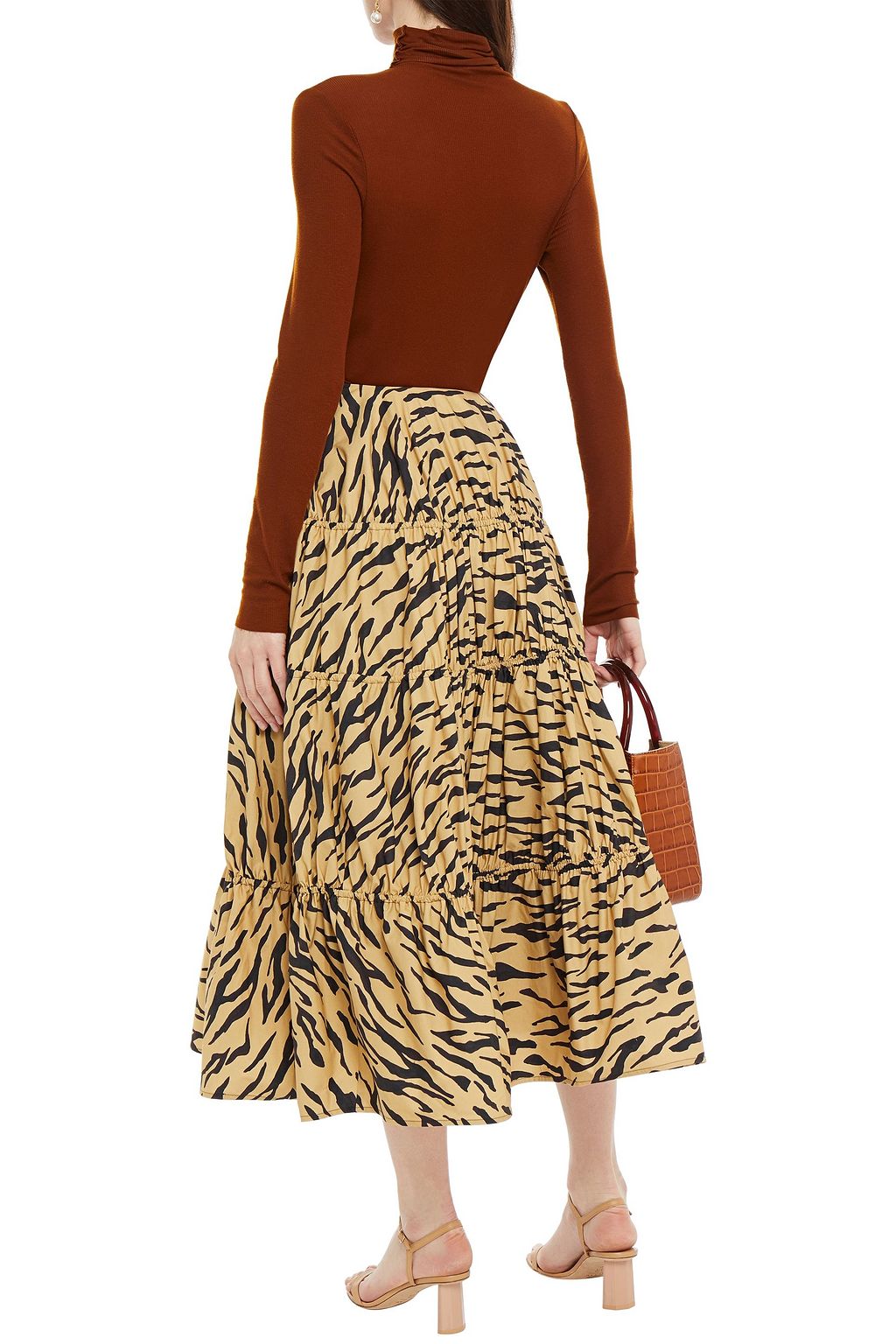 REJINA PYO Tiered tiger-print cotton-poplin midi skirt