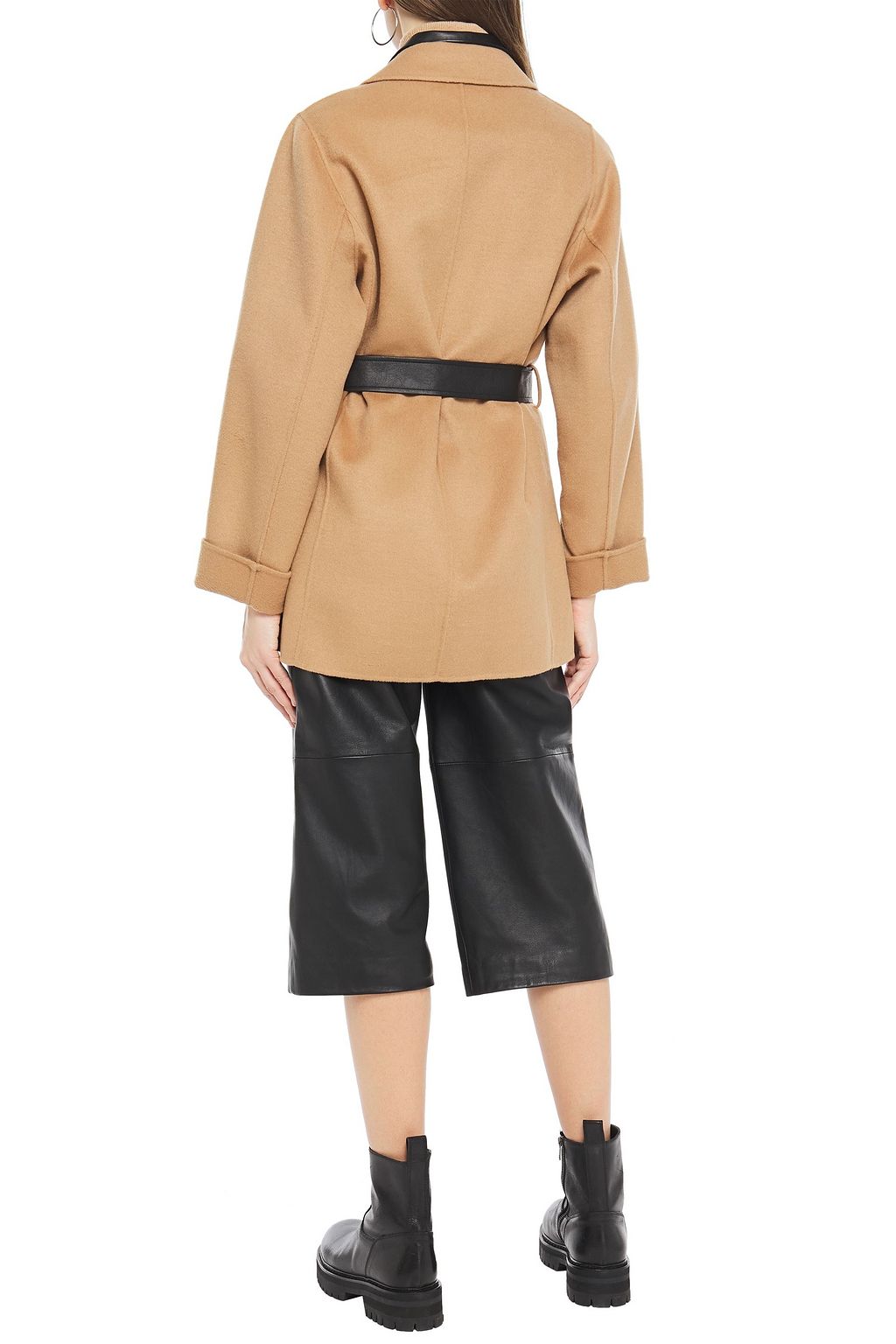 MAJE Belted wool-blend brushed-felt coat