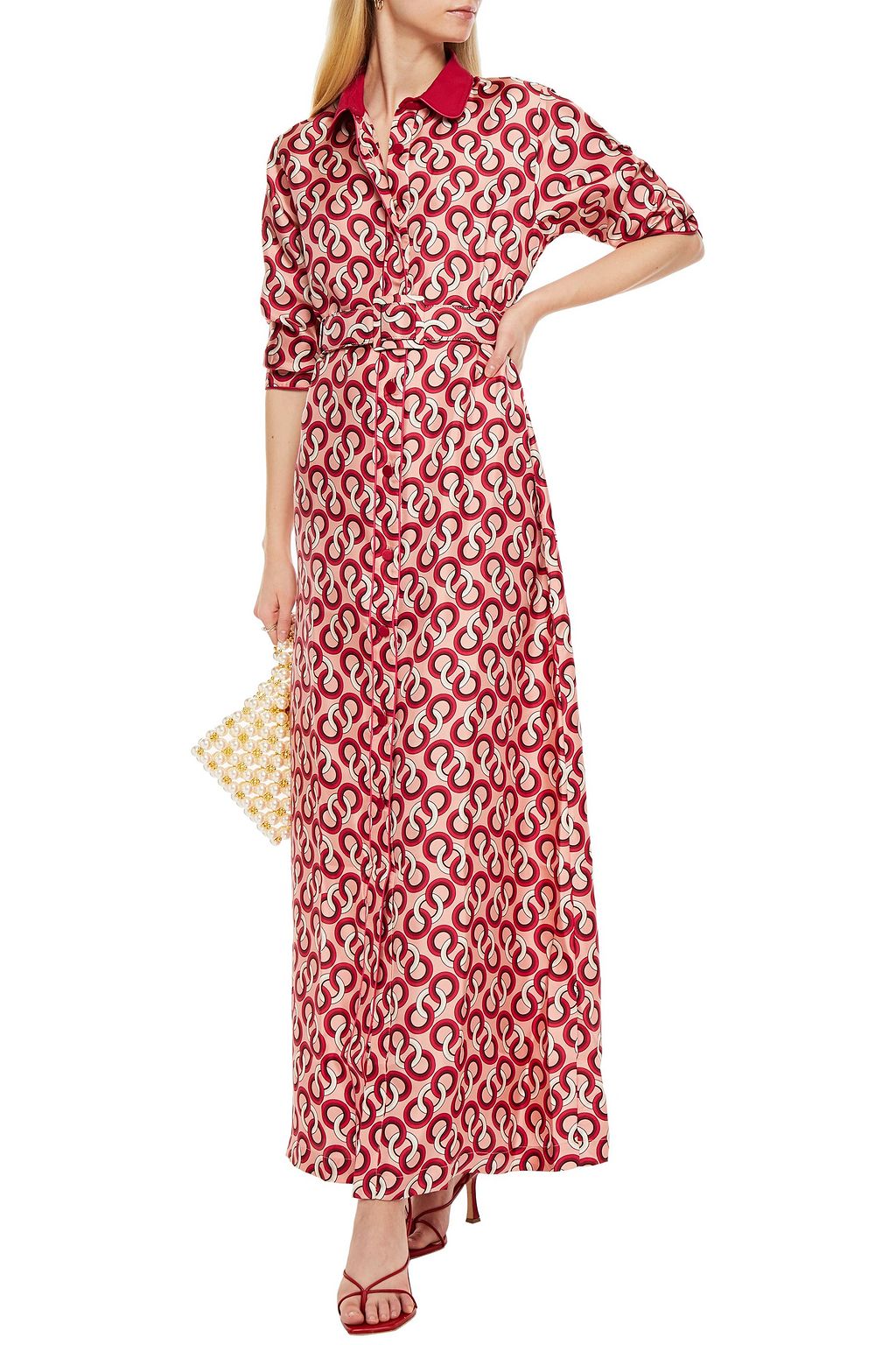 F.R.S FOR RESTLESS SLEEPERS Elpis belted printed silk-satin twill maxi shirt dress