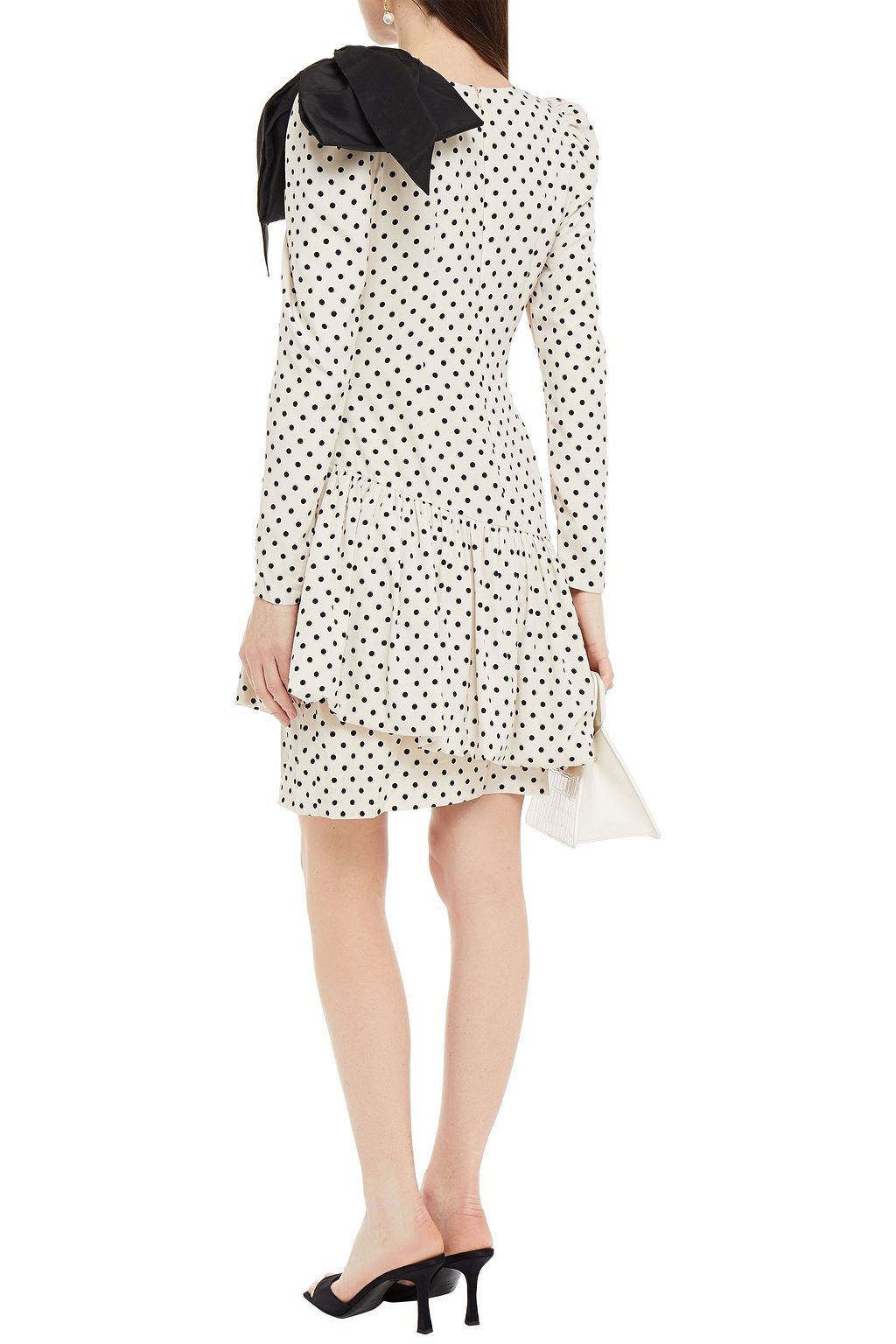 REJINA PYO Bow-embellished gathered polka-dot plissé-crepe mini dress