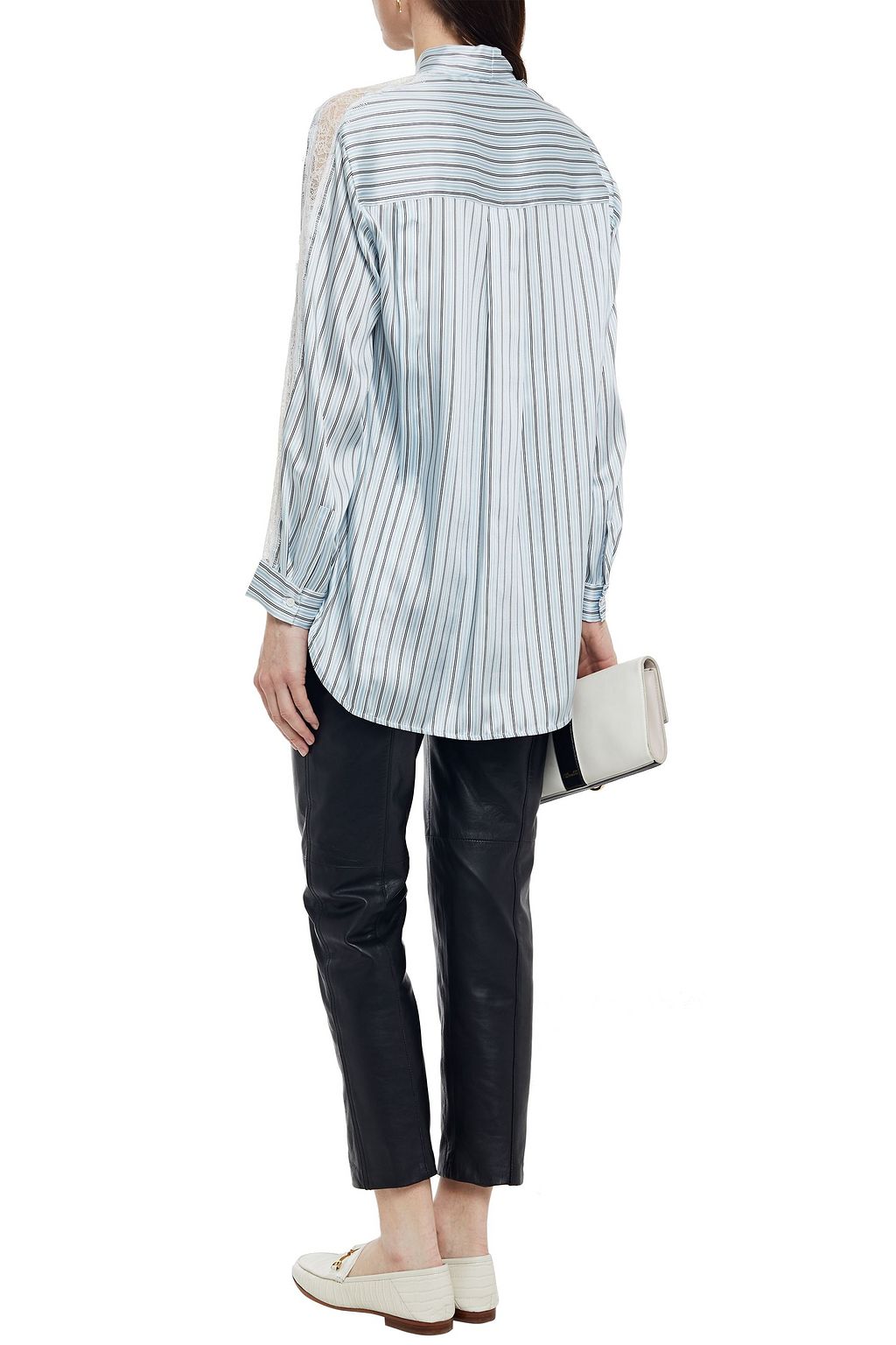 CLAUDIE PIERLOT Pussy-bow pinstriped satin-twill shirt