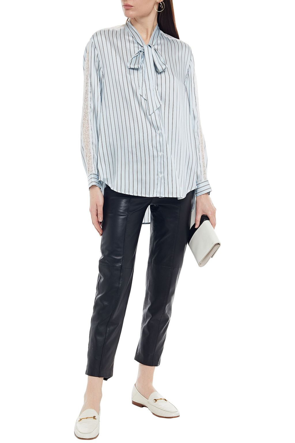 CLAUDIE PIERLOT Pussy-bow pinstriped satin-twill shirt