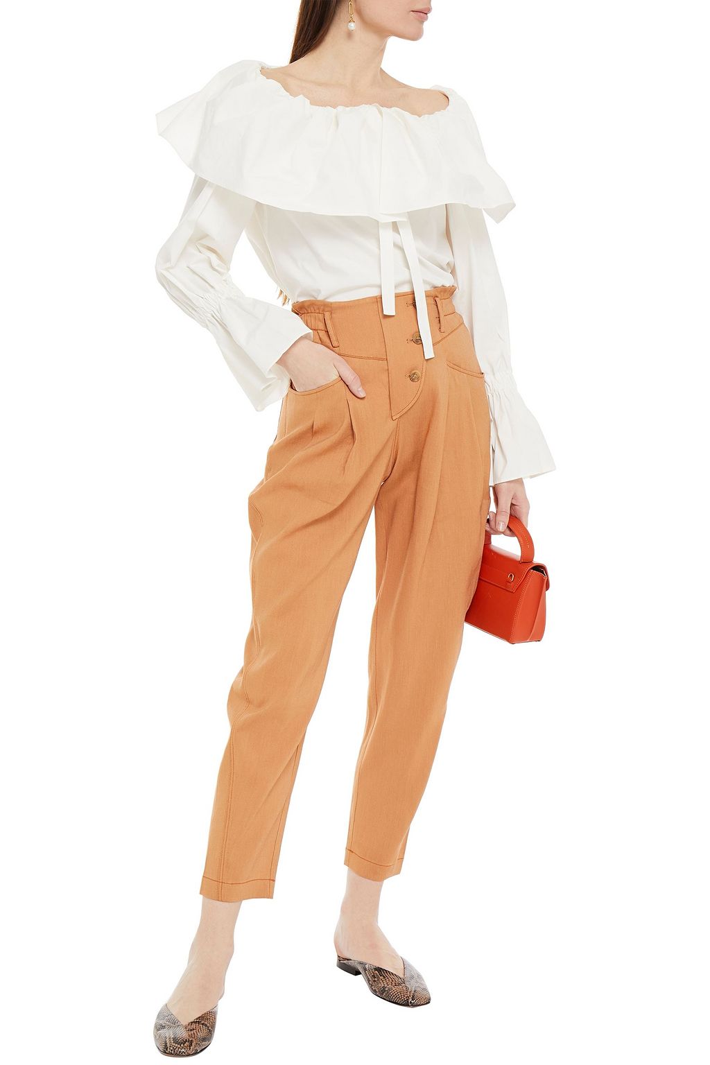 REJINA PYO Clara off-the-shoulder ruffled stretch-cotton poplin top