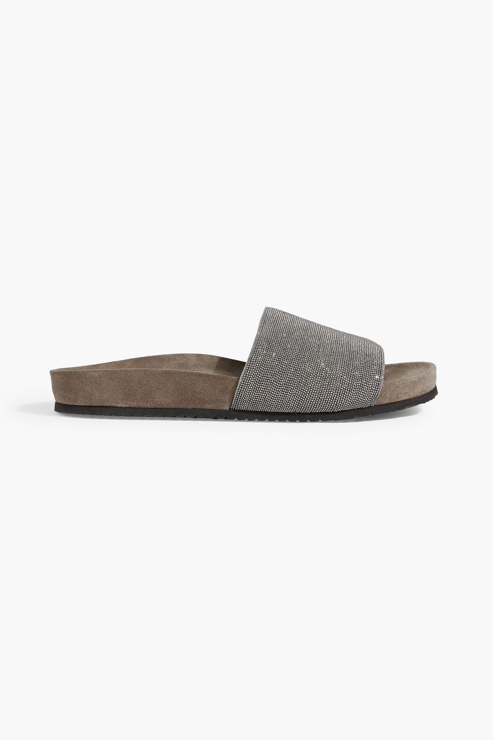 Brunello Cucinelli Bead-embellished Suede Slides In Taupe