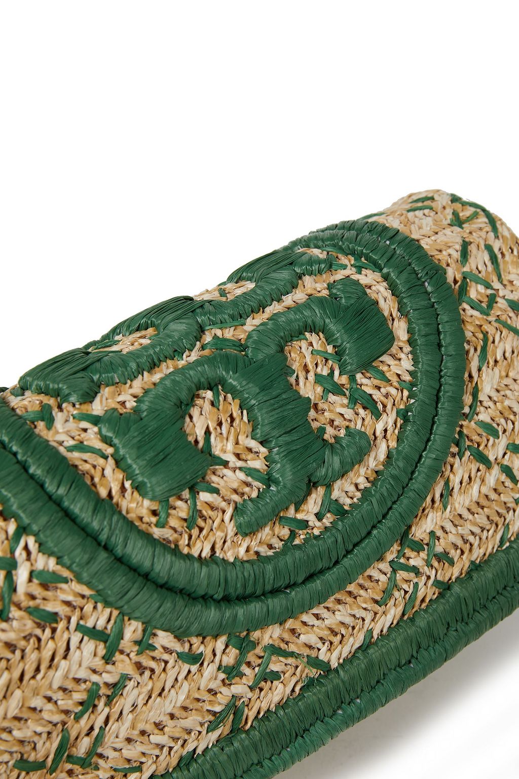 TORY BURCH Fleming embroidered raffia clutch