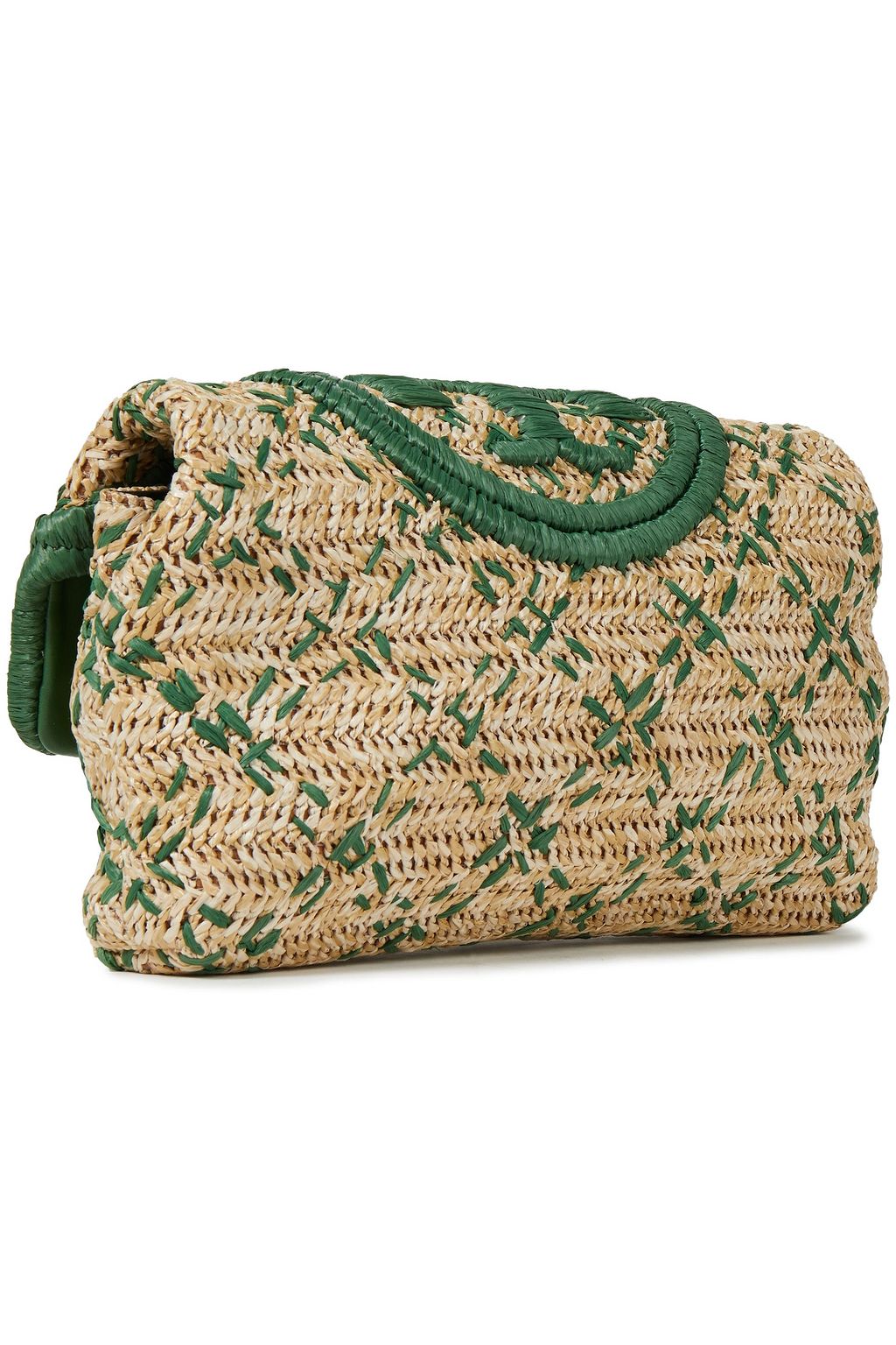 TORY BURCH Fleming embroidered raffia clutch