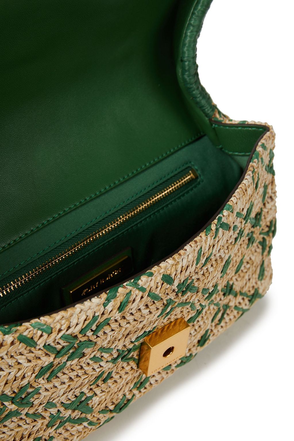 TORY BURCH Fleming embroidered raffia clutch