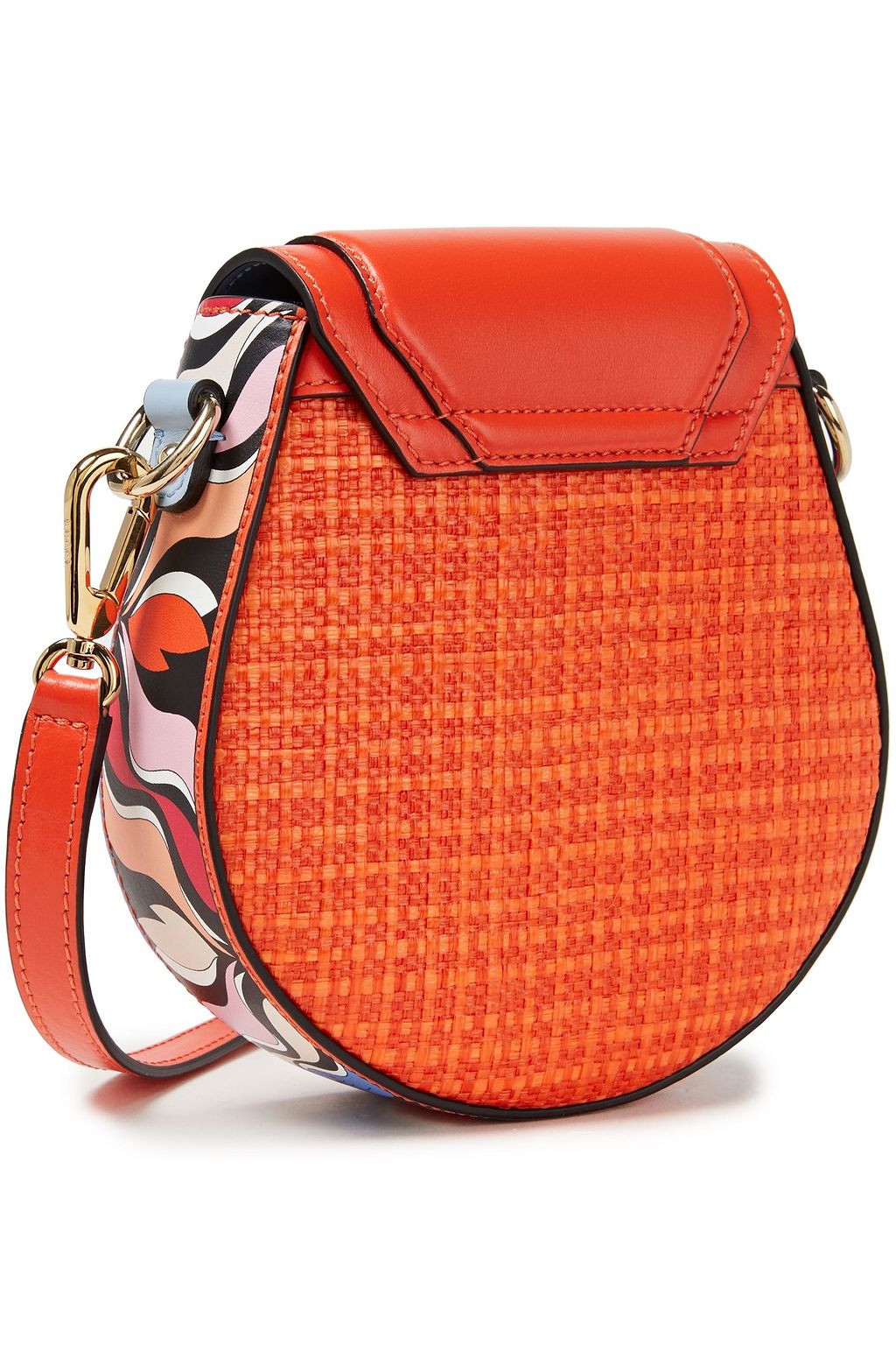 PUCCI Dora mini printed leather and faux raffia shoulder bag