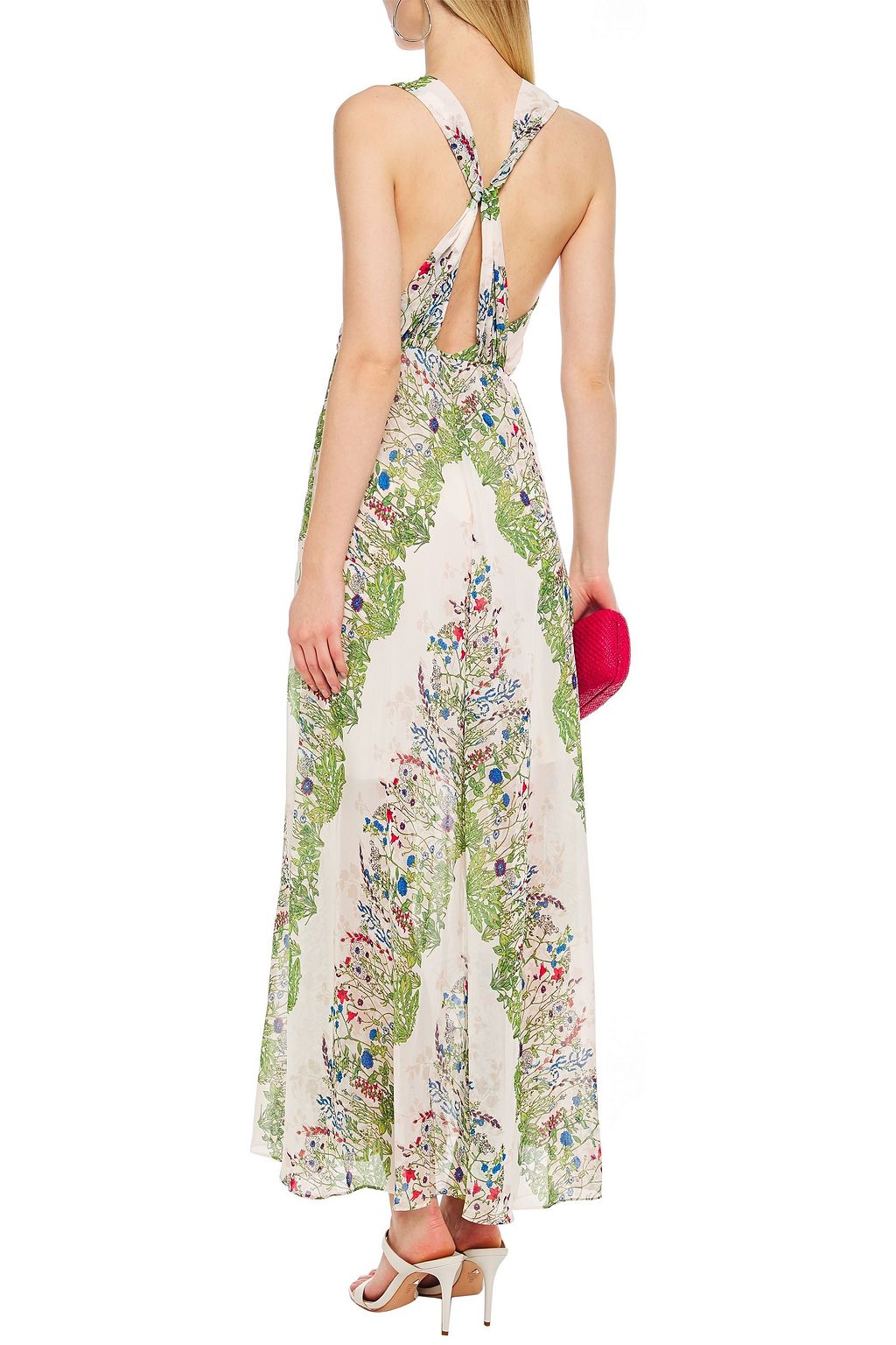 MAJE Twist-back floral-print crepe de chine maxi dress