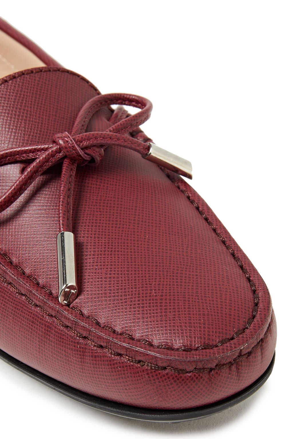 TOD'S Bow-detailed textured-leather loafers