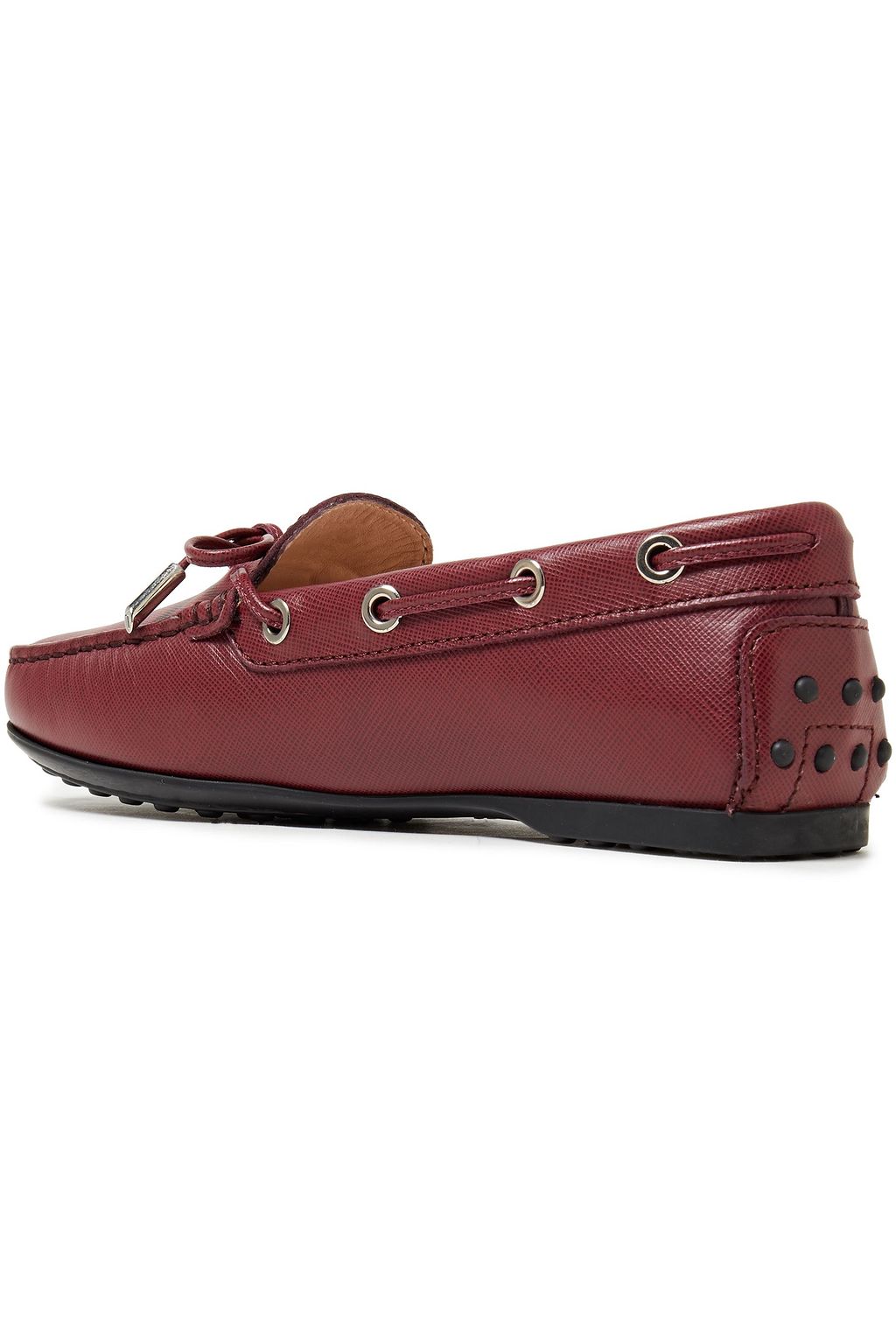 TOD'S Bow-detailed textured-leather loafers