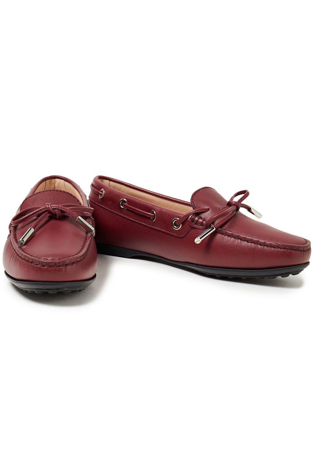 TOD'S Bow-detailed textured-leather loafers