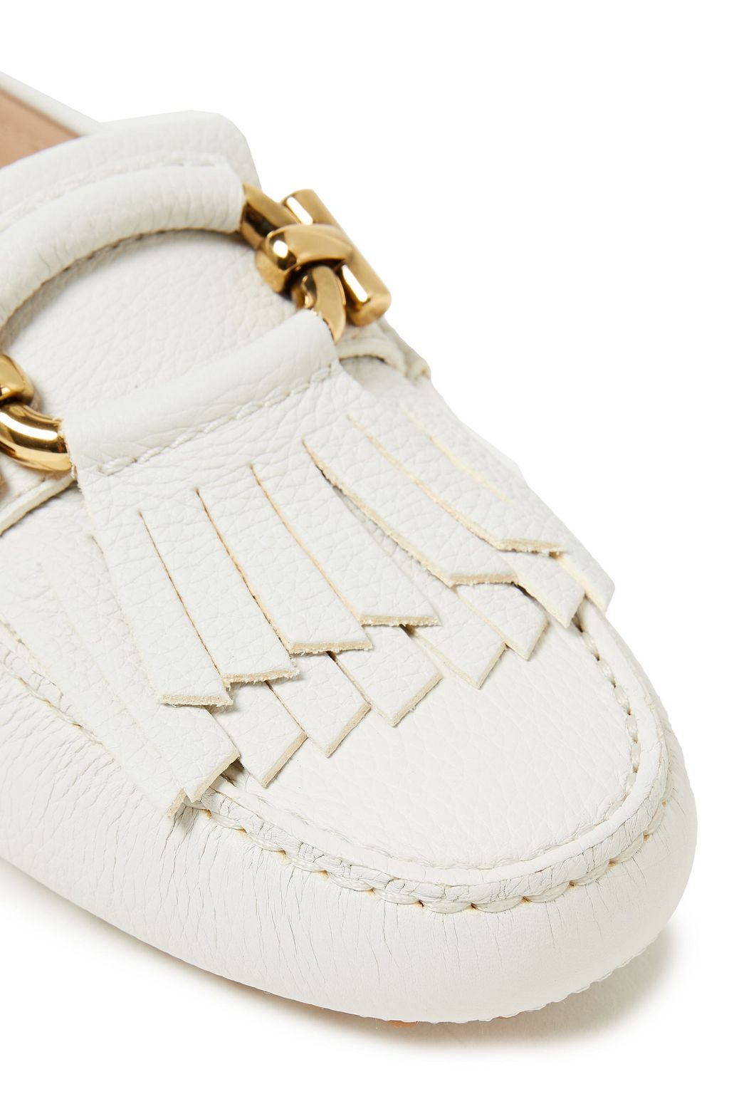 TOD'S T-Ring fringed pebbled-leather loafers