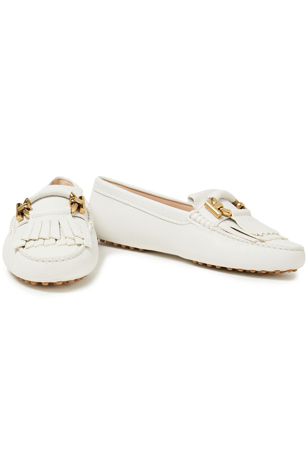 TOD'S T-Ring fringed pebbled-leather loafers