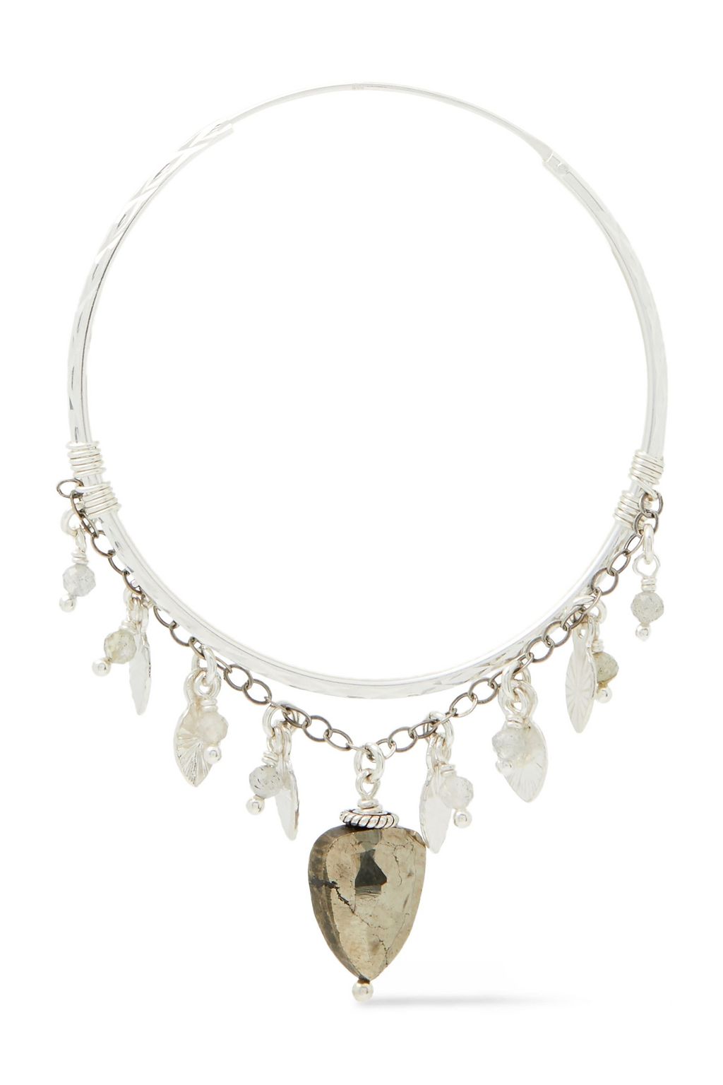 CHAN LUU Sterling silver, labradorite and pyrite hoop earrings