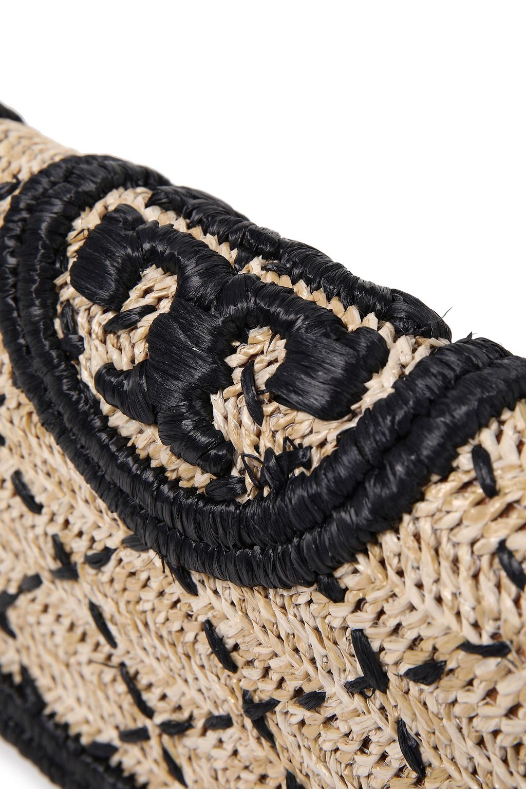 TORY BURCH Fleming tasseled embroidered raffia shoulder bag
