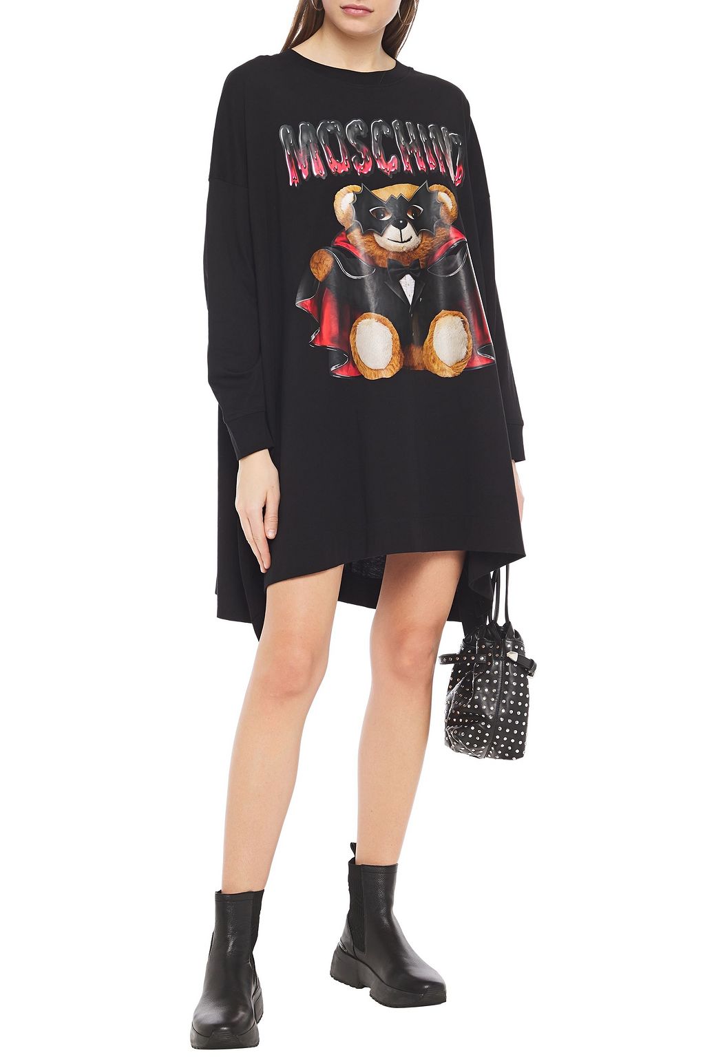MOSCHINO Oversized printed cotton-jersey mini dress