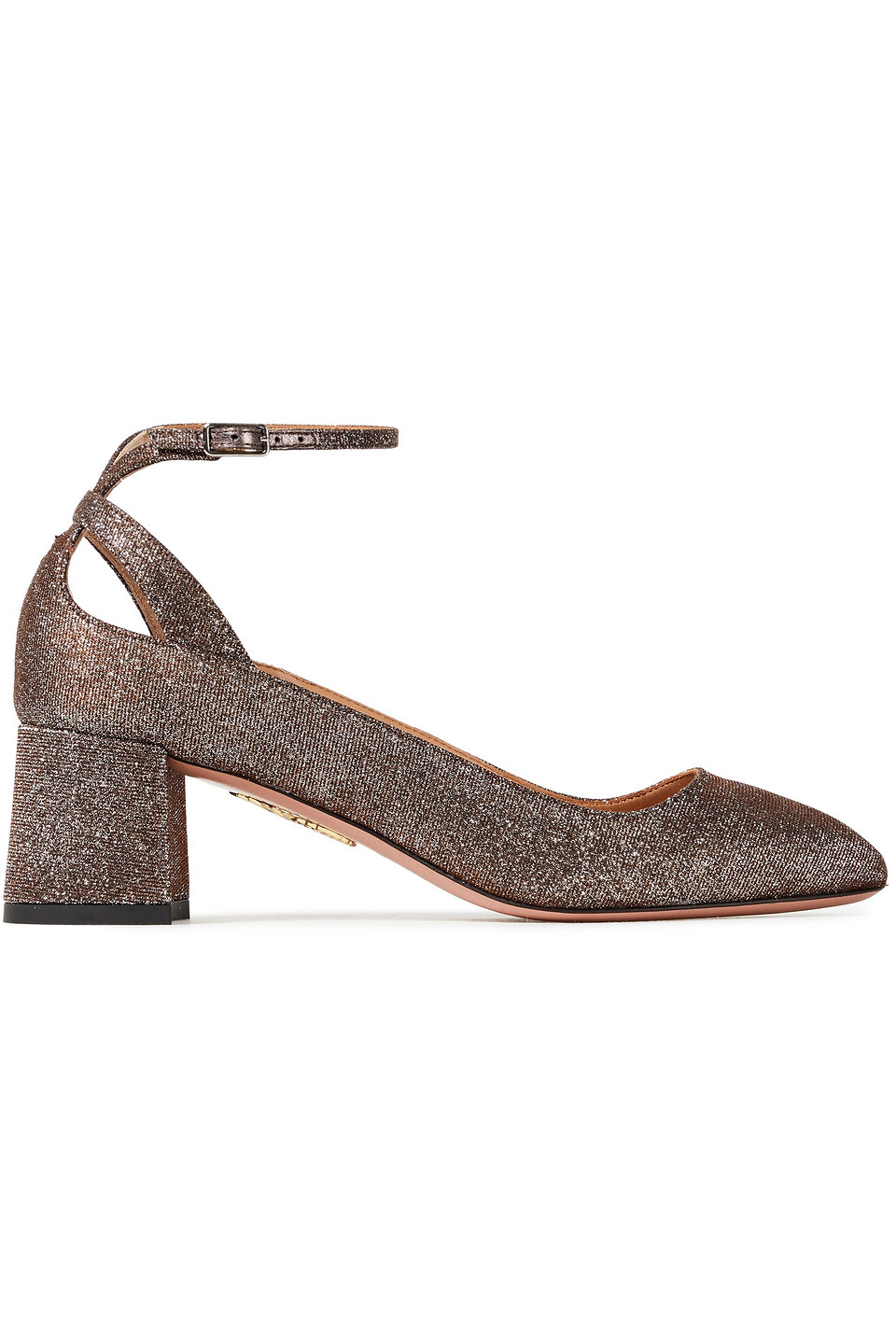 Aquazzura Woman Rivoli 50 Cutout Glittered Woven Pumps Bronze Size 34