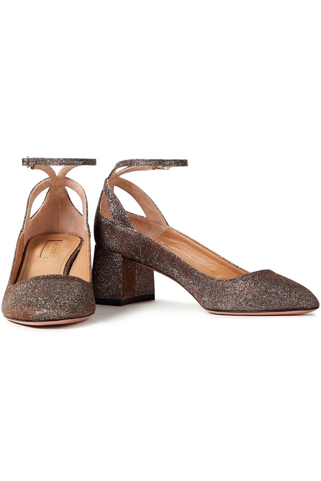 AQUAZZURA Rivoli 50 cutout glittered woven pumps