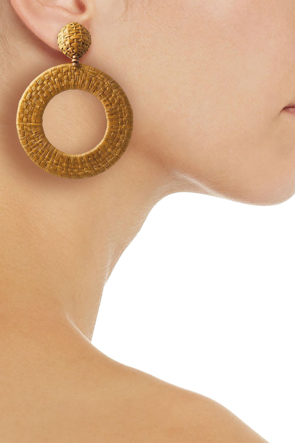 OSCAR DE LA RENTA Gold-tone and faux raffia clip earrings