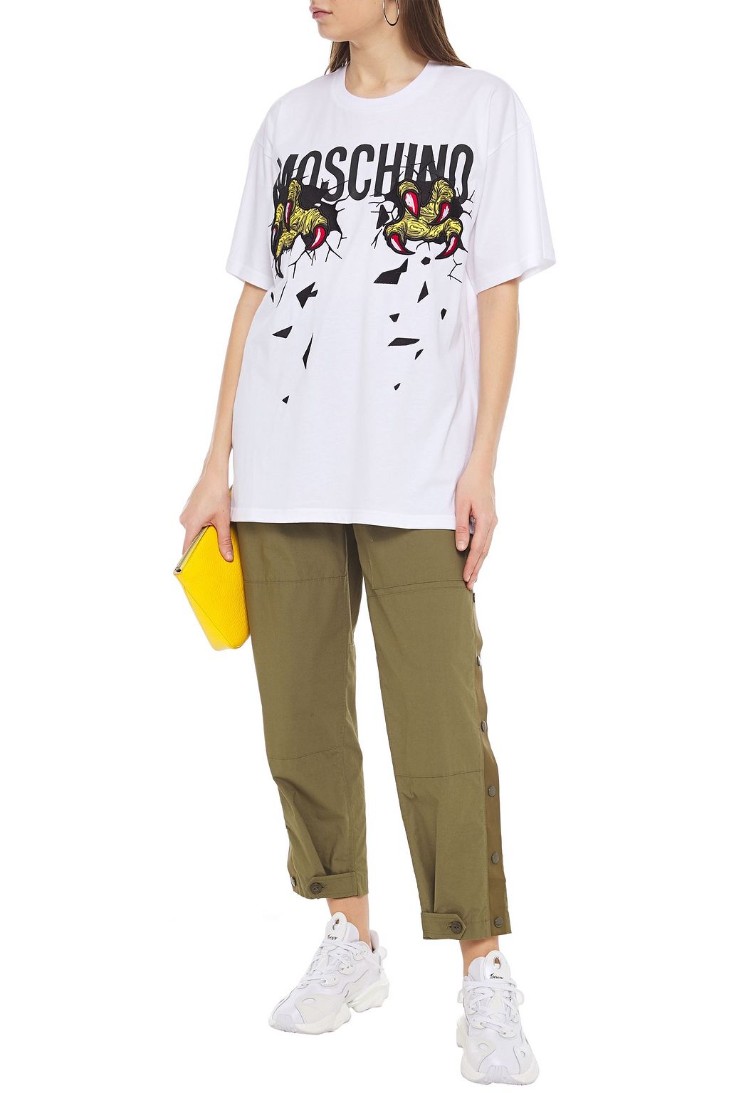 MOSCHINO Oversized embroidered printed cotton-jersey T-shirt