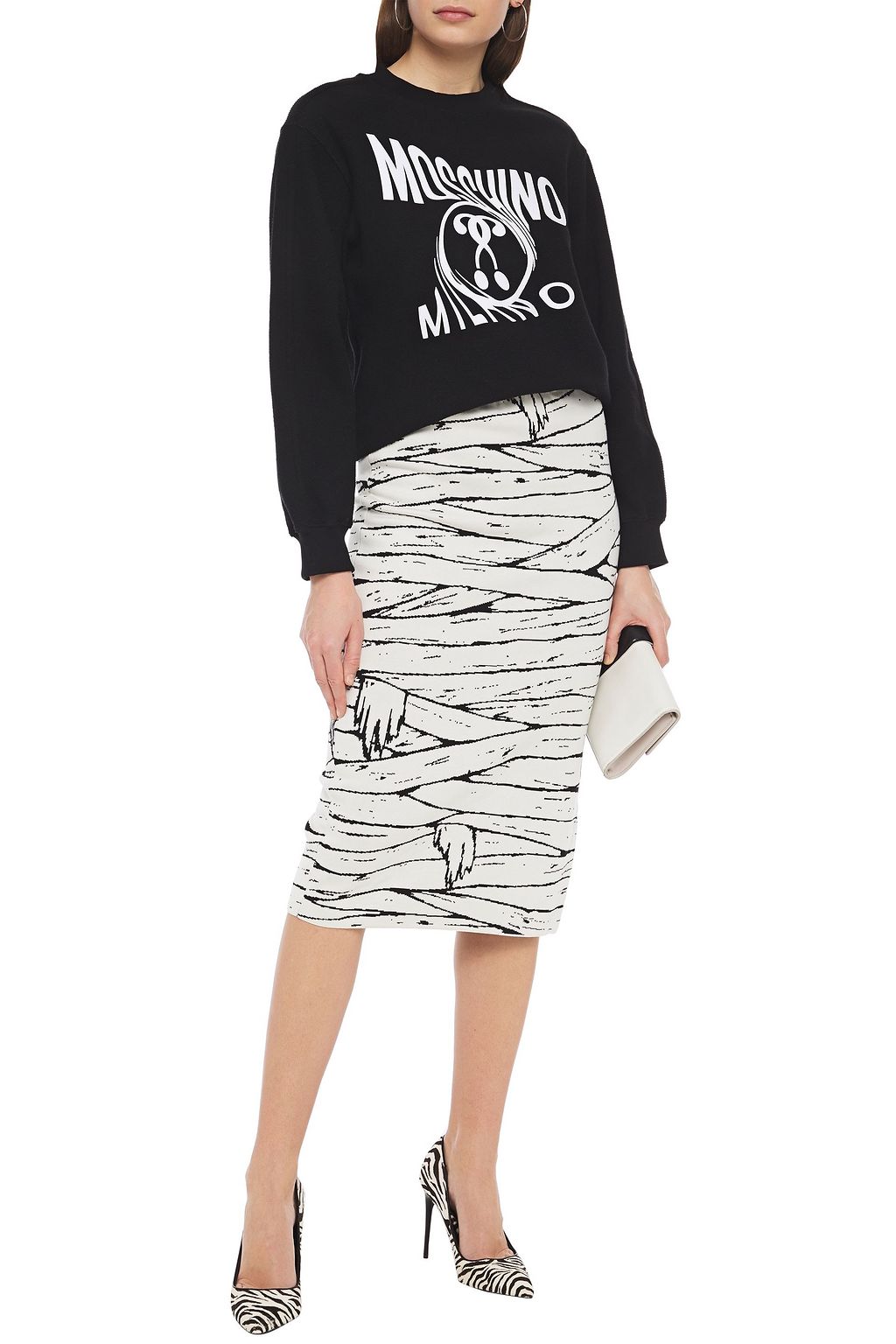MOSCHINO Printed French cotton-blend terry sweatshirt