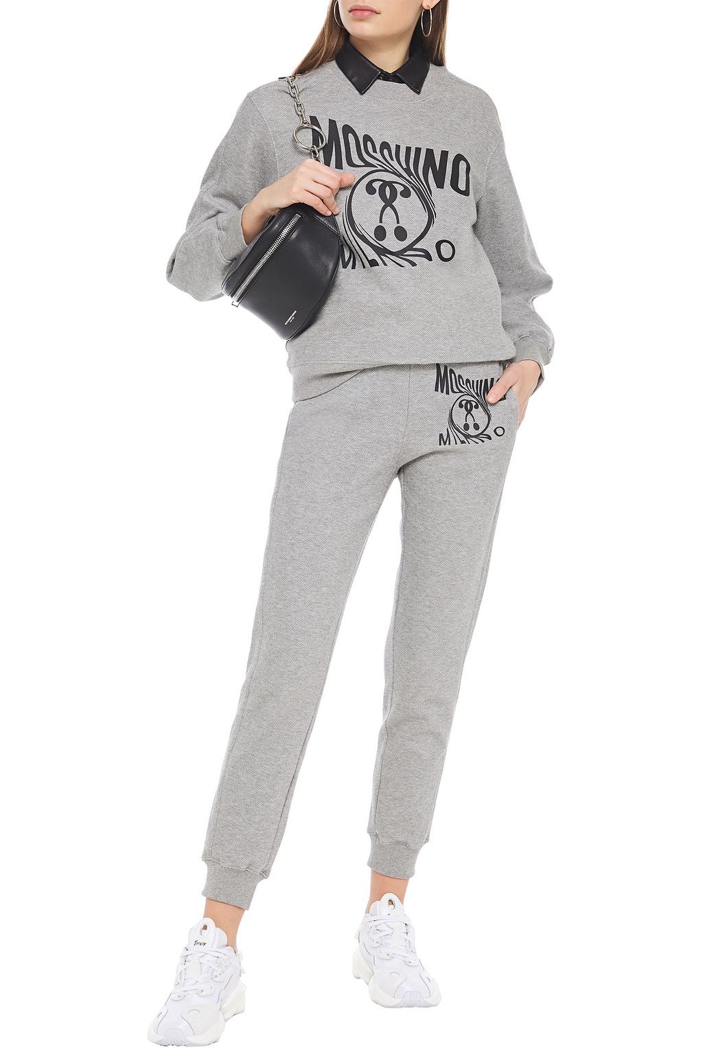 MOSCHINO Printed French cotton-blend terry track pants