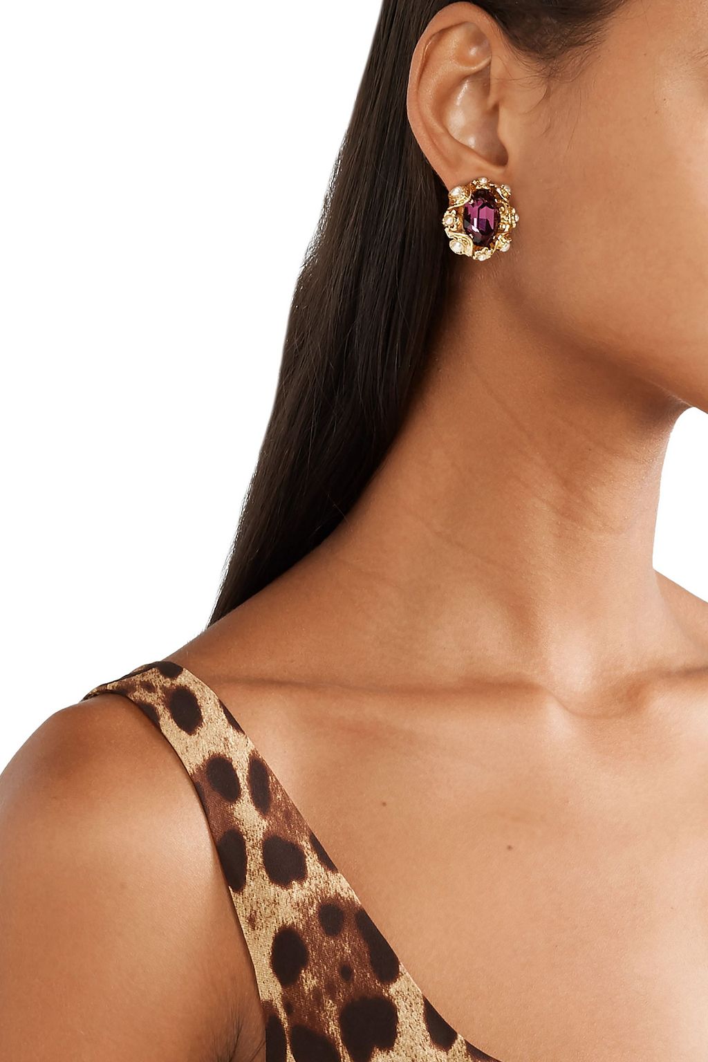 DOLCE&GABBANA Gold-tone, crystal and faux pearl clip earrings