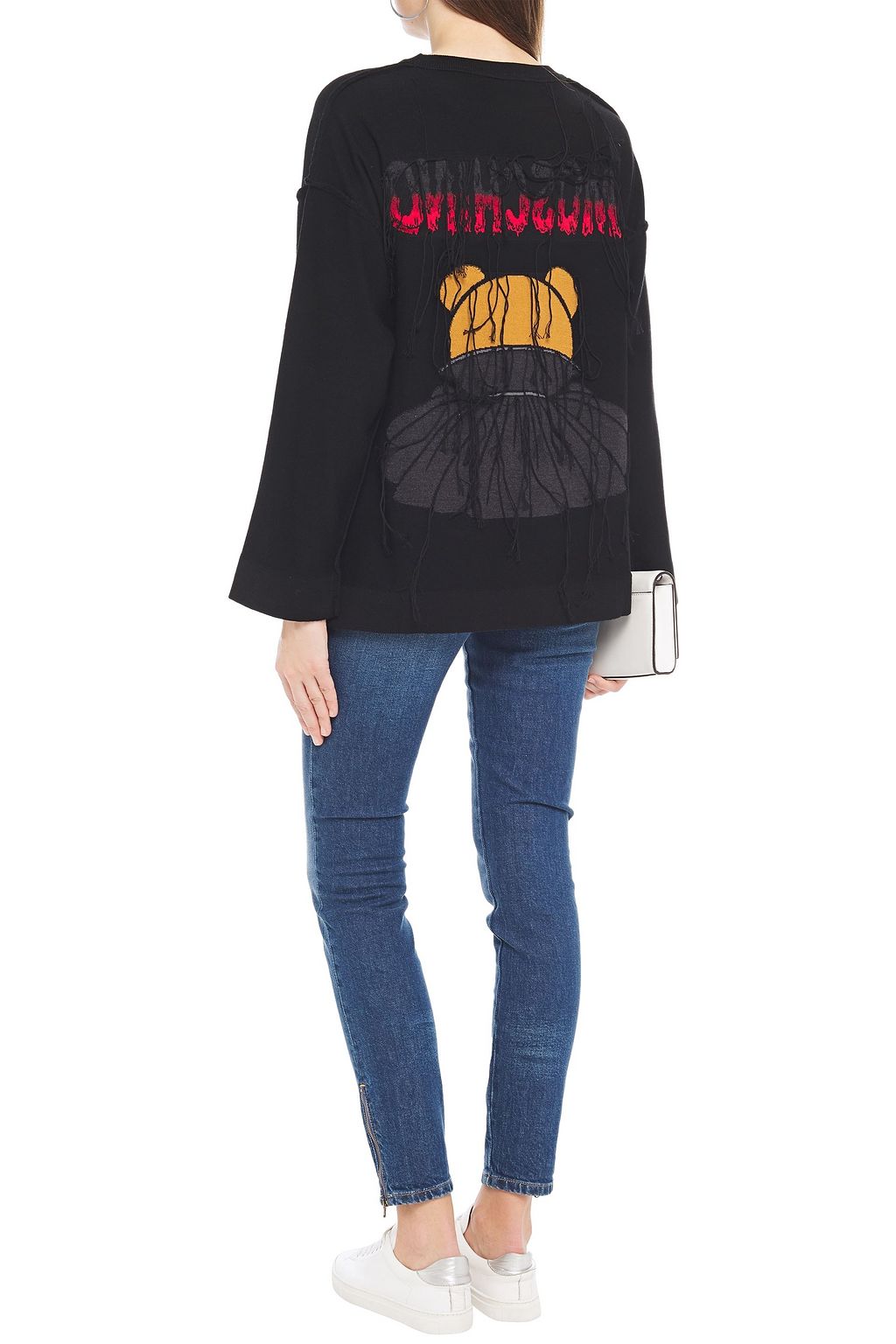 MOSCHINO Fringed intarsia cotton sweater
