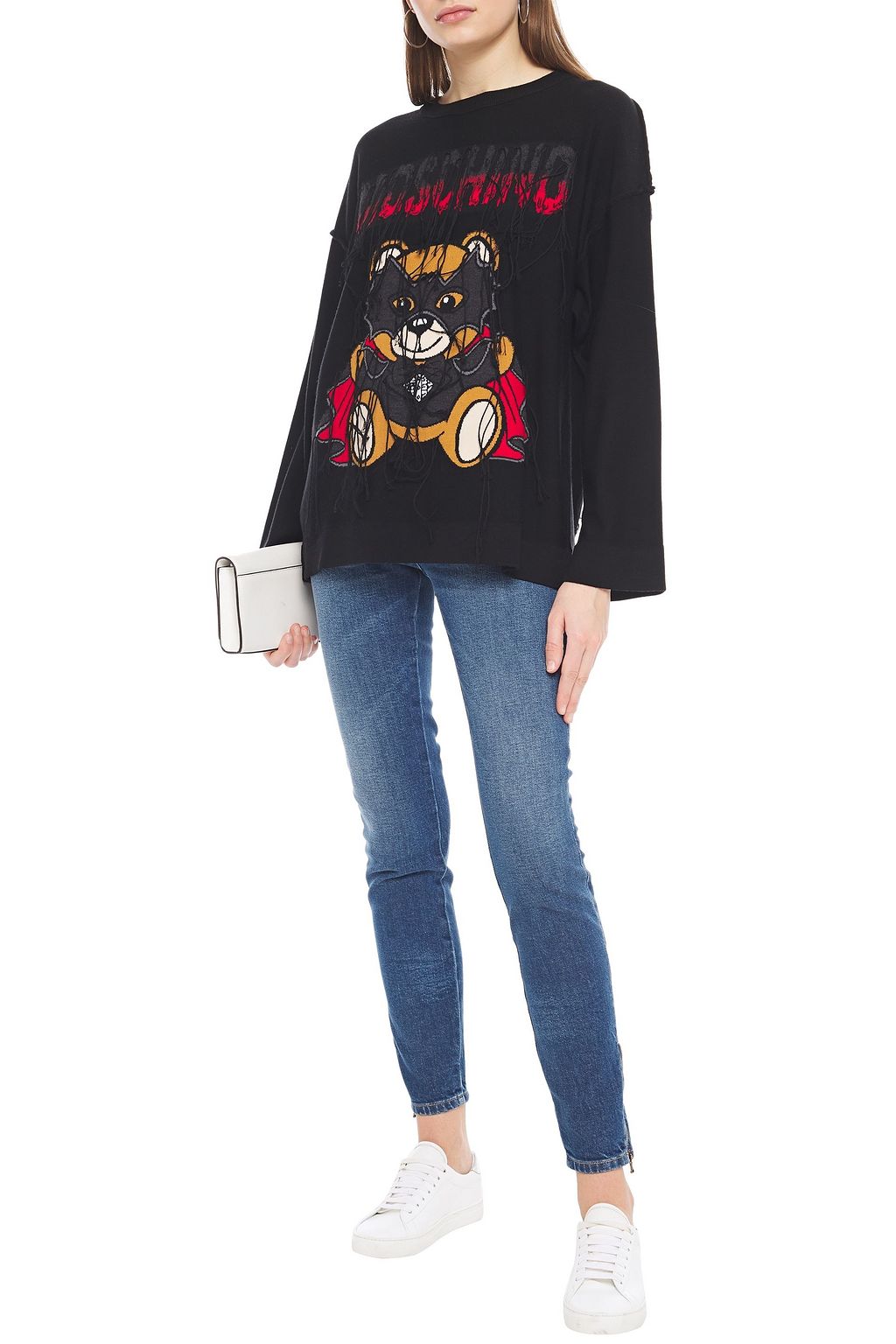 MOSCHINO Fringed intarsia cotton sweater