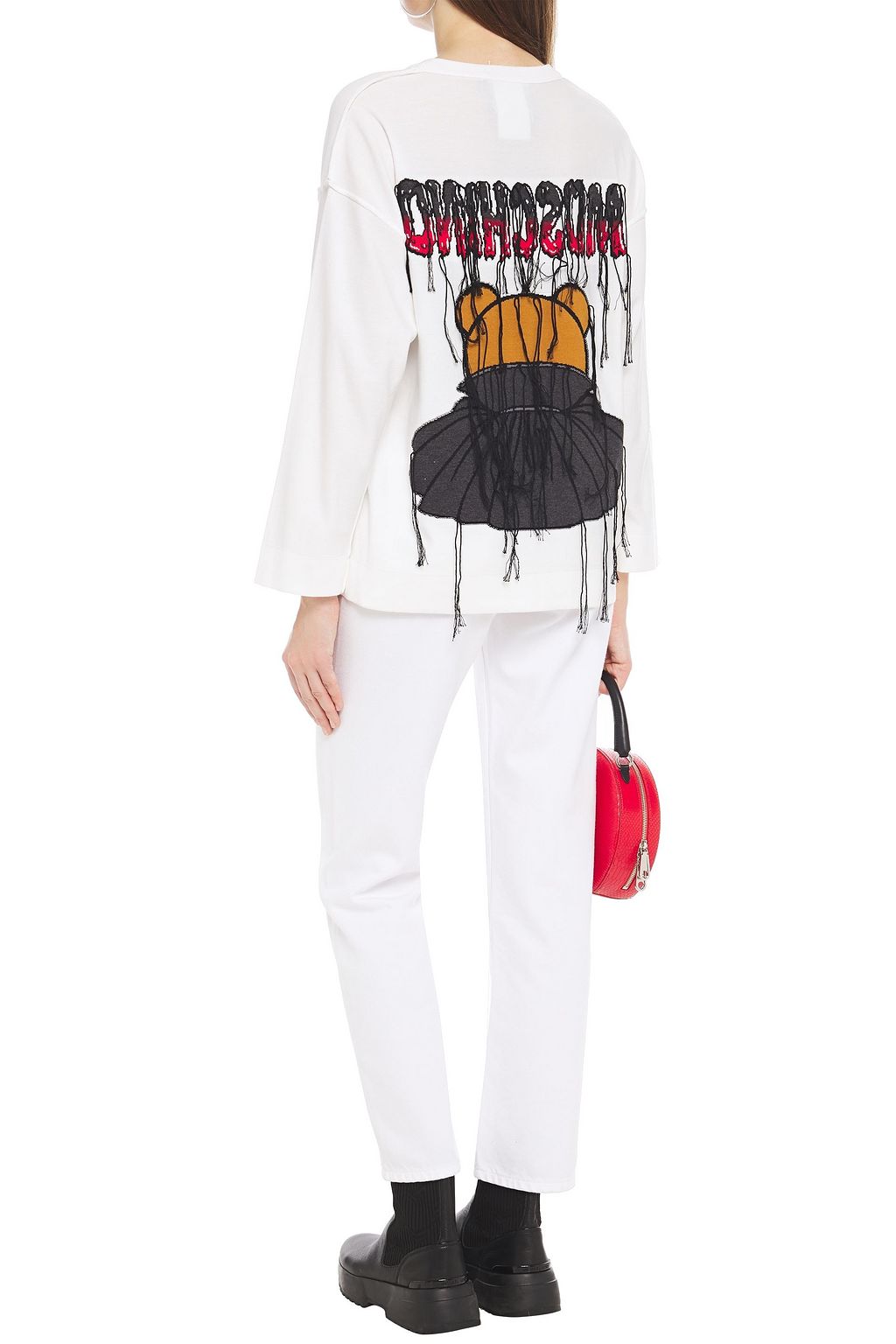 MOSCHINO Fringed intarsia cotton sweater