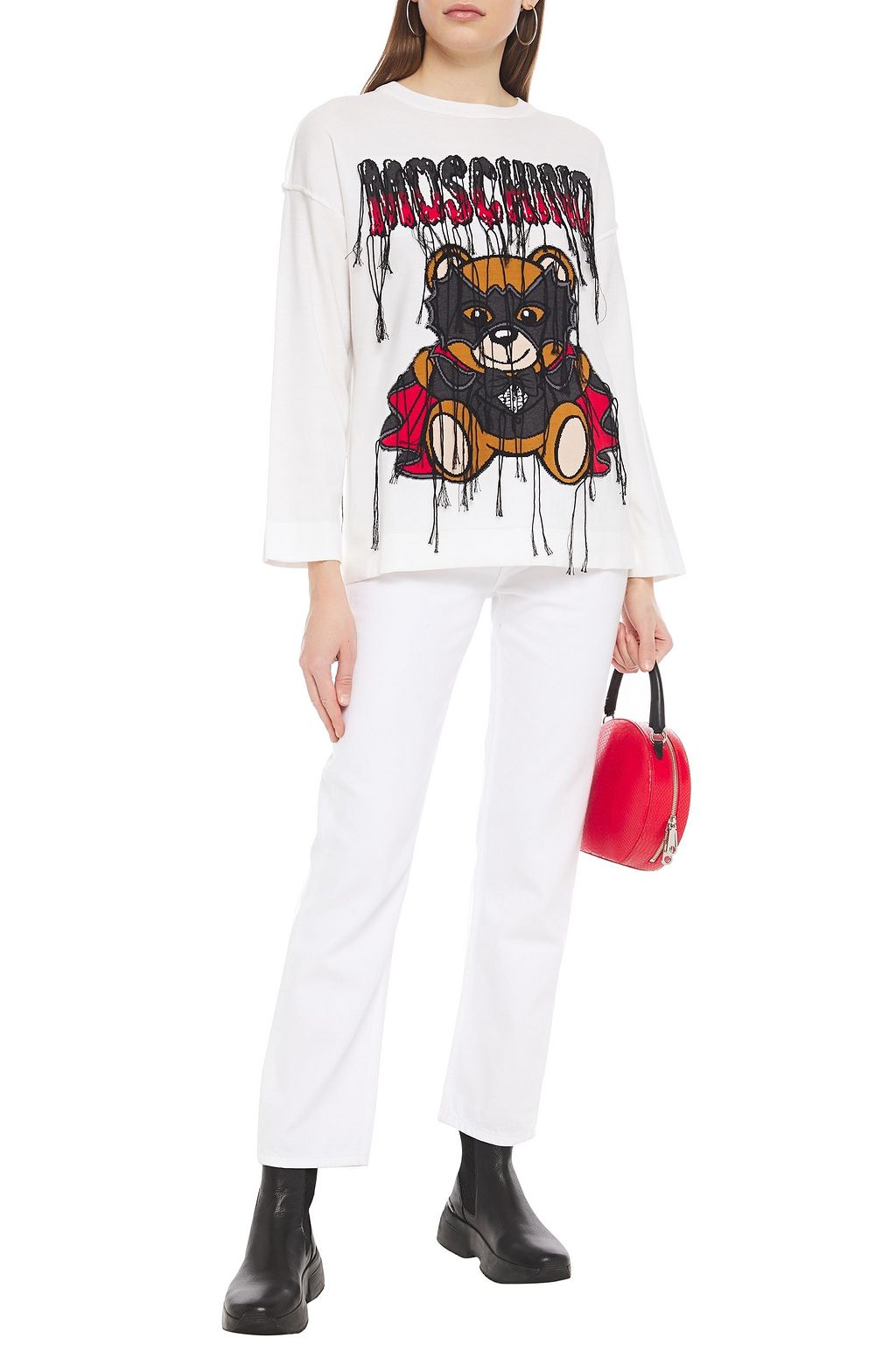 MOSCHINO Fringed intarsia cotton sweater