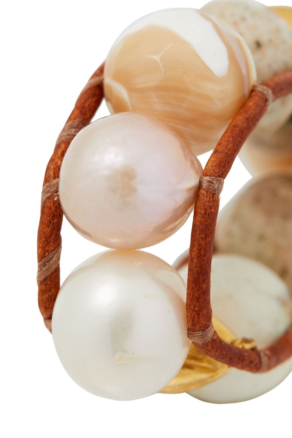 CHAN LUU 18-karat gold-plated sterling silver, leather and multi-stone wrap bracelet